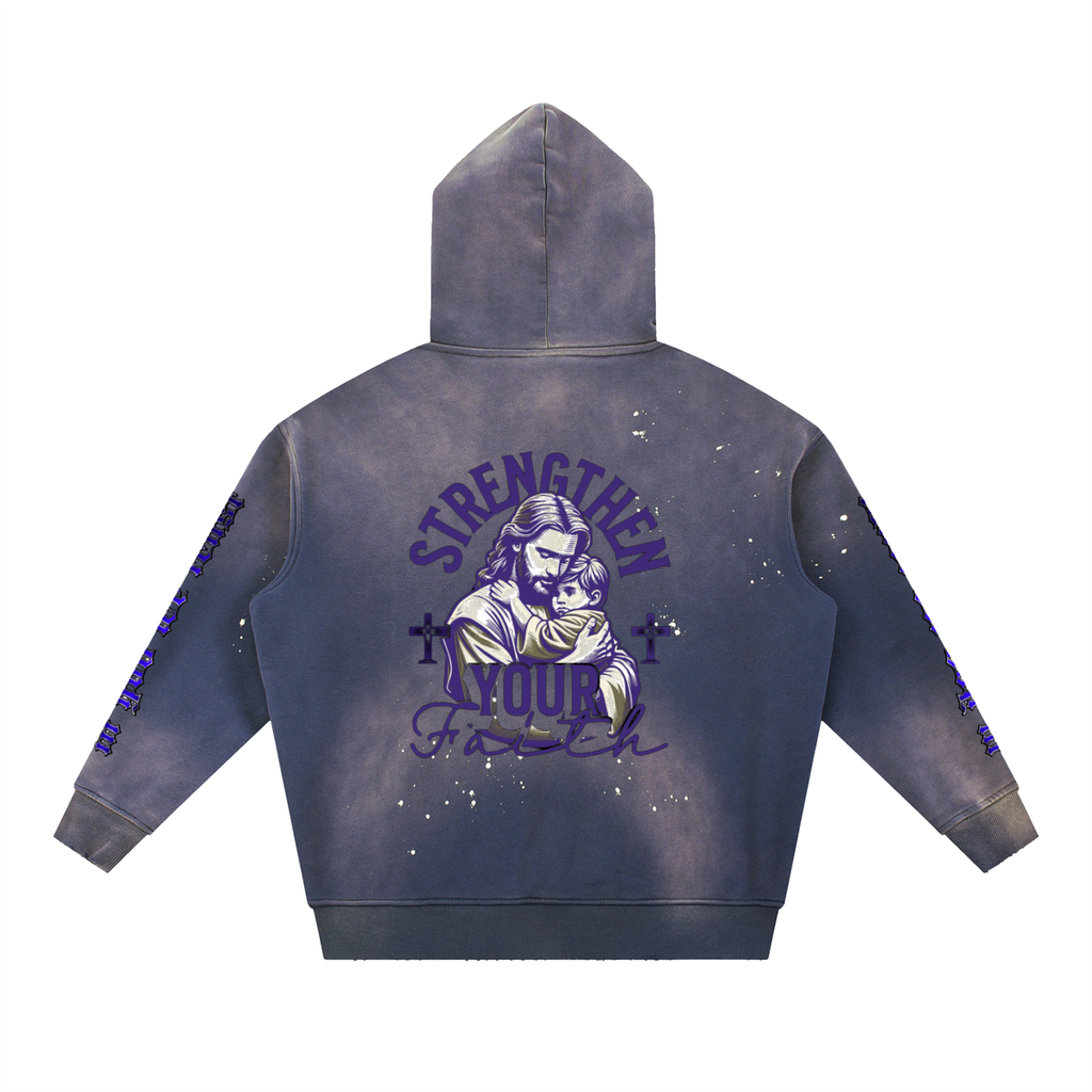 Vintage Washed Frayed Fleece Hoodie