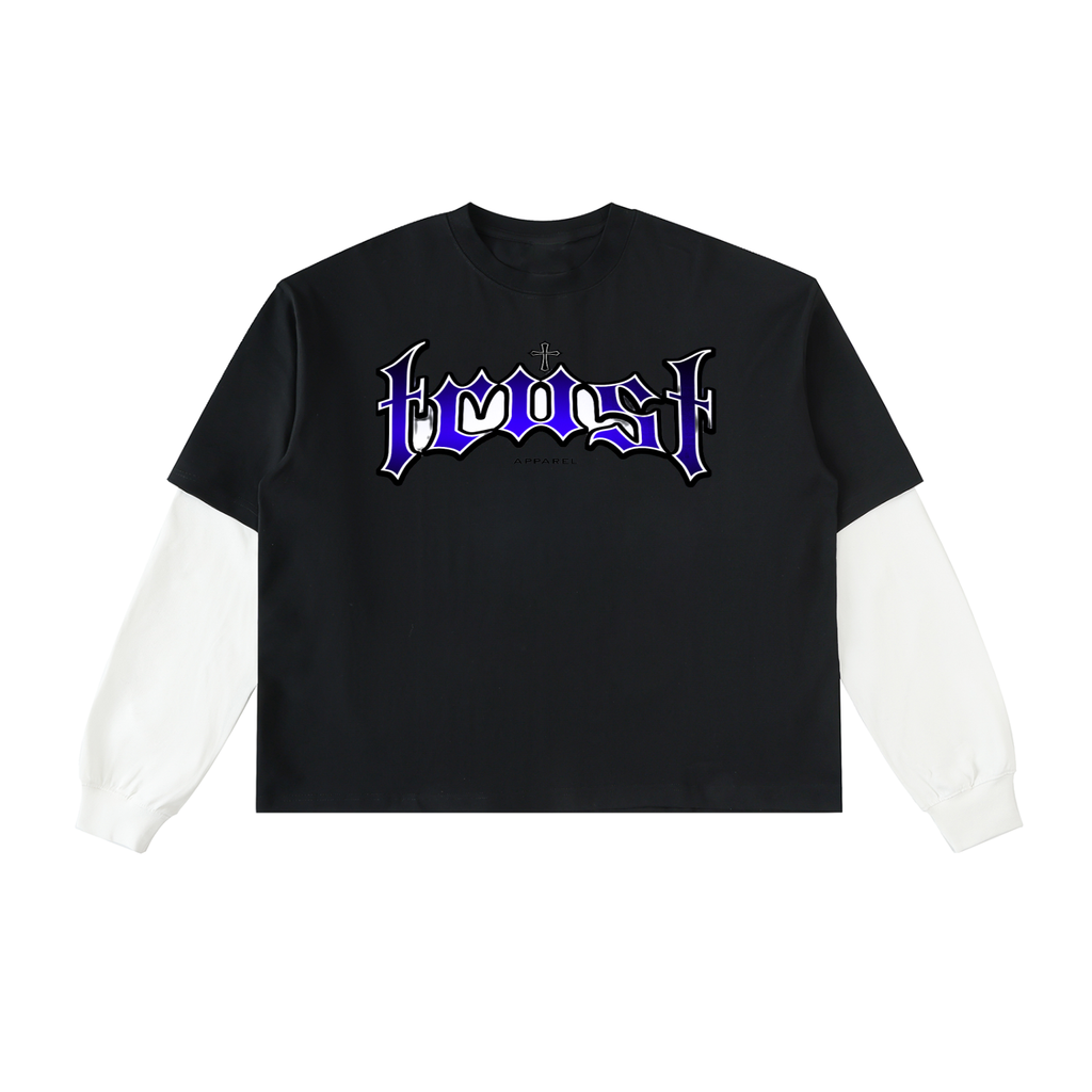 Layered Contrast Sleeve Cotton T-Shirt