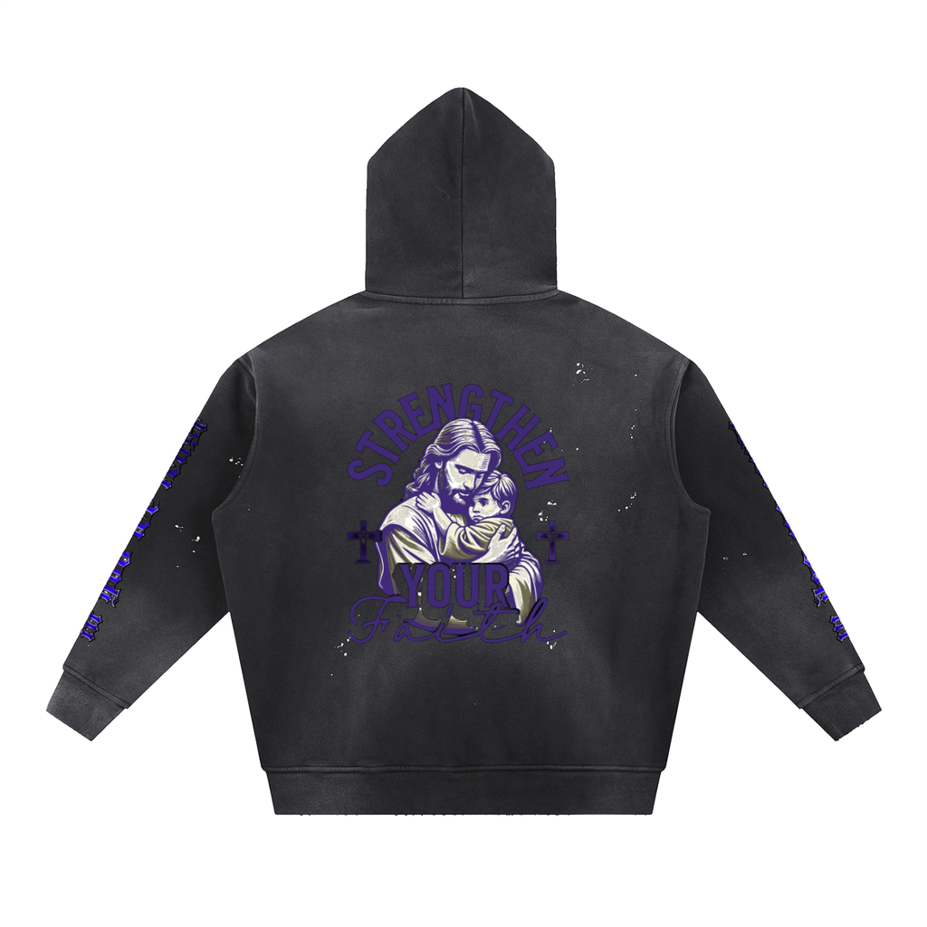 Vintage Washed Frayed Fleece Hoodie