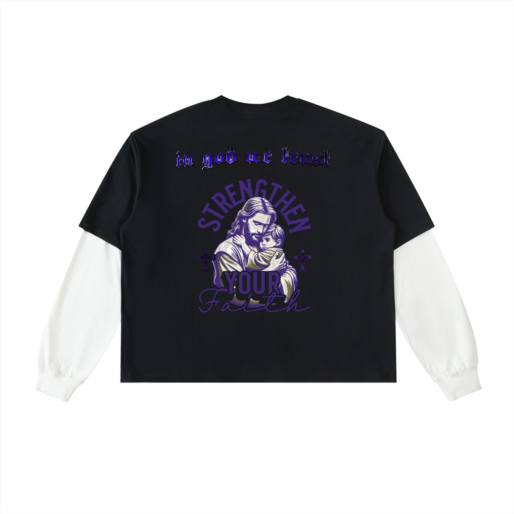 Layered Contrast Sleeve Cotton T-Shirt