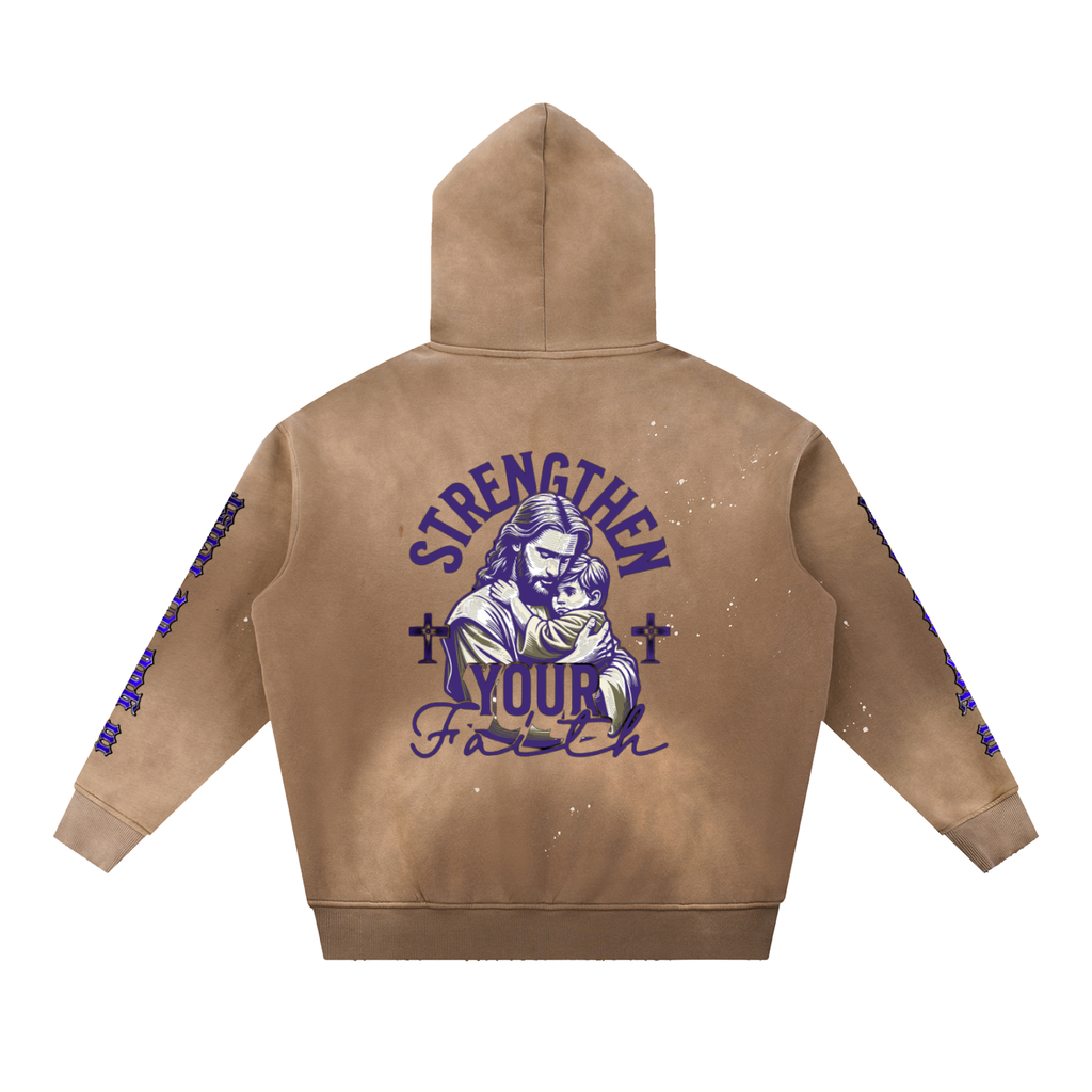 Vintage Washed Frayed Fleece Hoodie